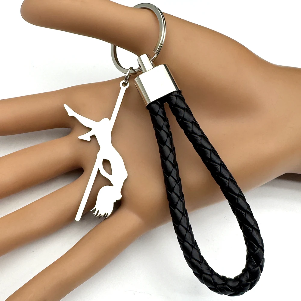 Pole Dance Mädchen Musical Schlüsselanhänger Für Frauen Männer Edelstahl Pu Leder Tasche Charme Kunst Liebhaber Schlüsselanhänger Schmuck Geschenke – Detail 8