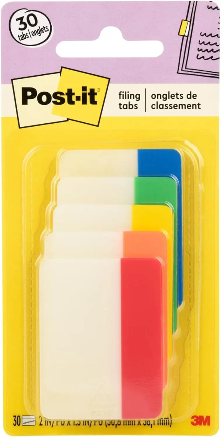 

2-Inch Solid Color Tabs, Assorted Colors, 30 Tabs per Pack for Organizing
