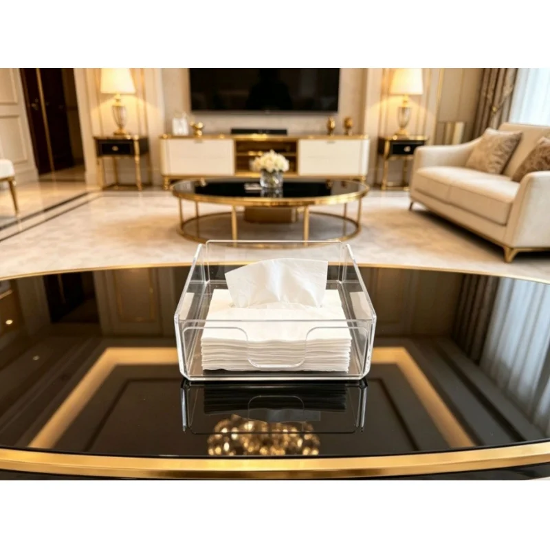 1pc Clear Acrylic Napkin Holder Transparent Square Tissue Dispenser for Kitchen Restaurant Dining Table Bathroom Office
