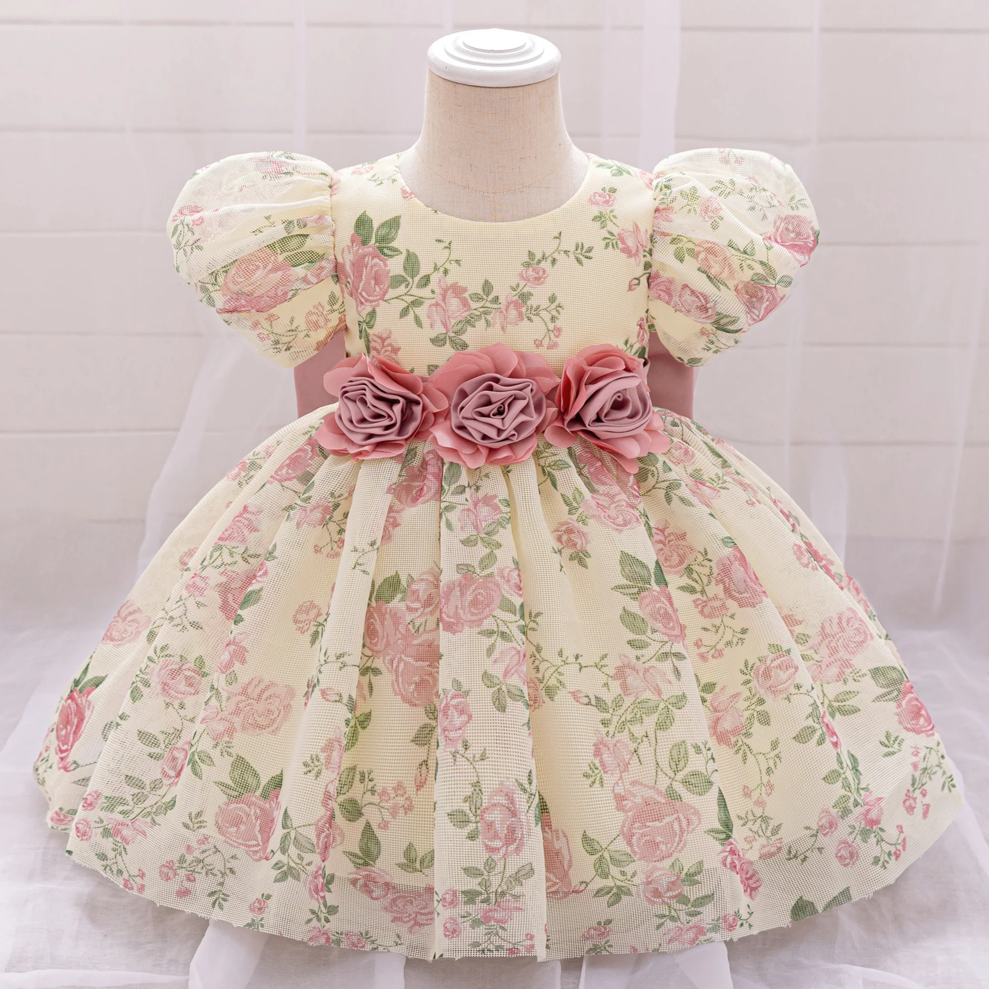 Infant Flower Print Summer Baby Girl Dress Toddler Bow Floral Wedding Party Dress Kids Clothes Fashion Birthday Princess Costume