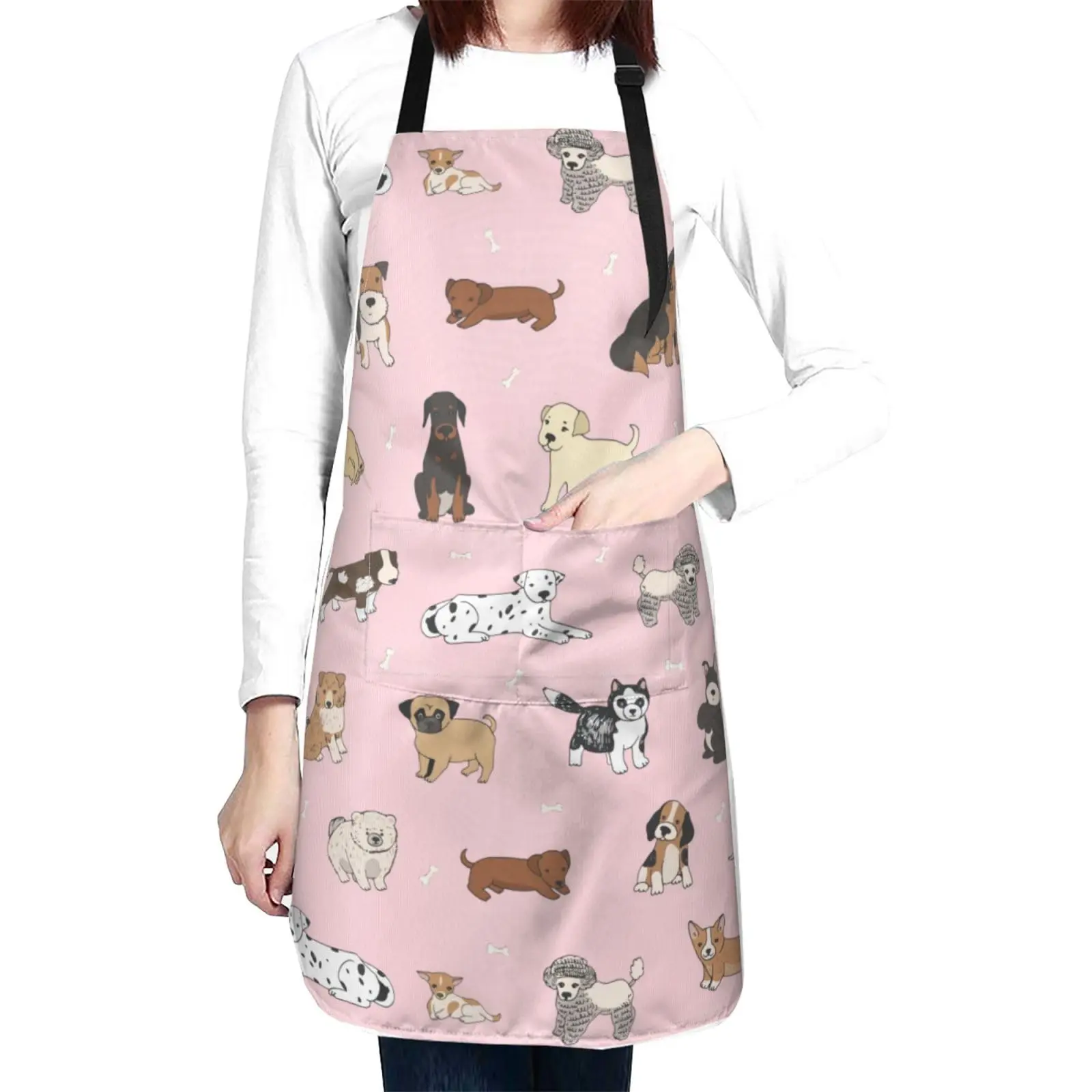 

Cute Dogs Animals Waterproof Apron With 2 Pockets Cartoon Pets Kitchen Chef Aprons Bibs For Cooking Baking Painting Gardening