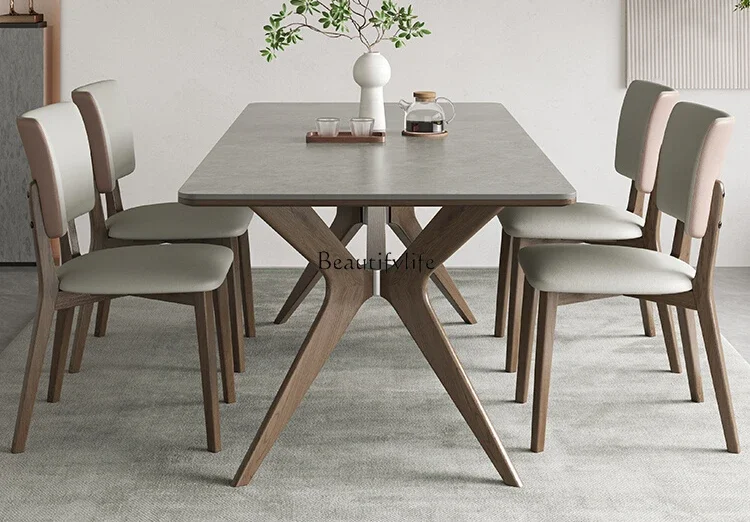 

Nordic solid wood slate dining table modern simple ash wood wabi sandy matte walnut