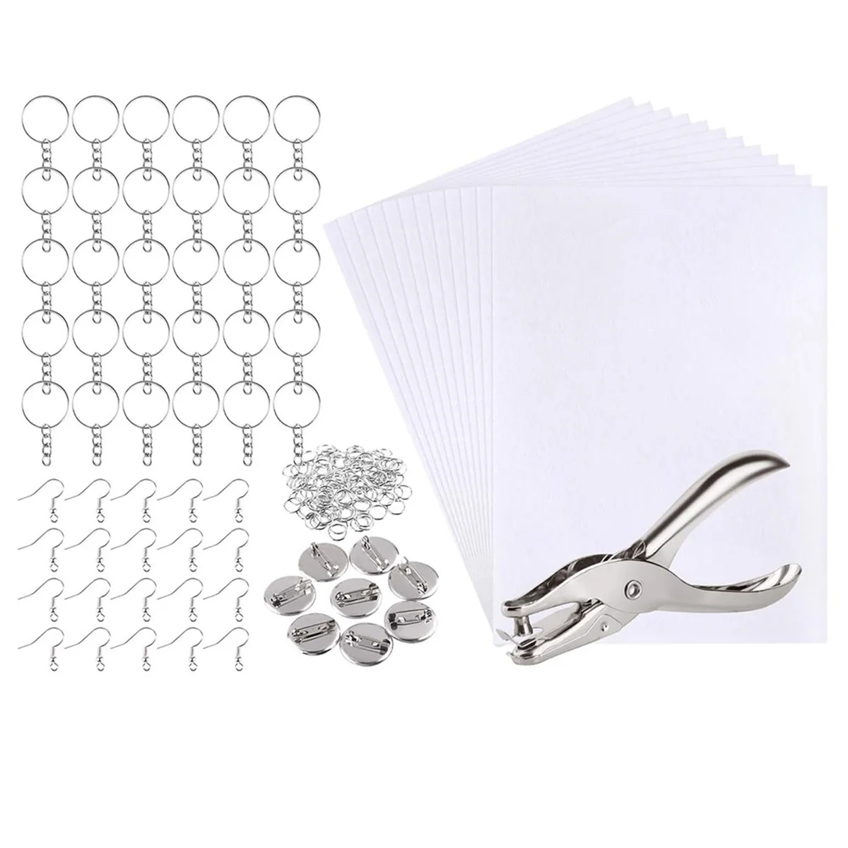 181Pcs Shrinking Plastic Sheets Kit Includes 20 Shrinking Film Art Paper and 161 Pcs Keychains Making Accessories