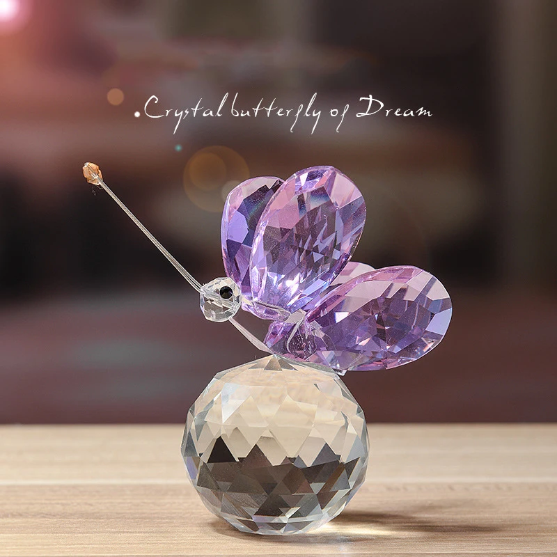 Colorful Crystal Flying Butterfly Figurine Lovely Animal Glass Paperweight Kids Gift Table Ornament Home Wedding Decor