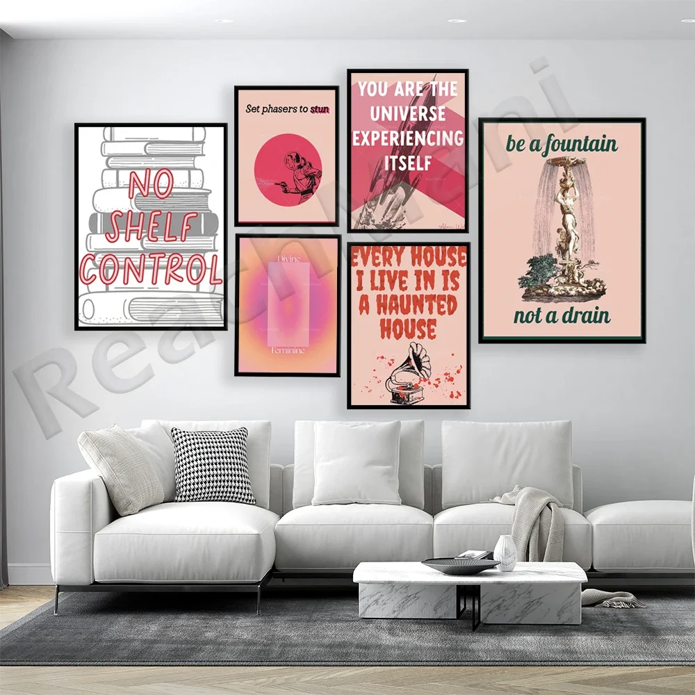 Haunted House Spooky Pink Collection, I Travel Through Time Ocean, Set Phaser to Stun Art, Hippie Aesthetic Room Decor Poster