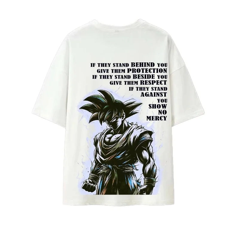 

2026 Summer Dragon Ball Retro T-Shirt Men's Oversized 100% Cotton Tee with Goku&Kanji&Quote Print Casual Unisex for Kids Adults