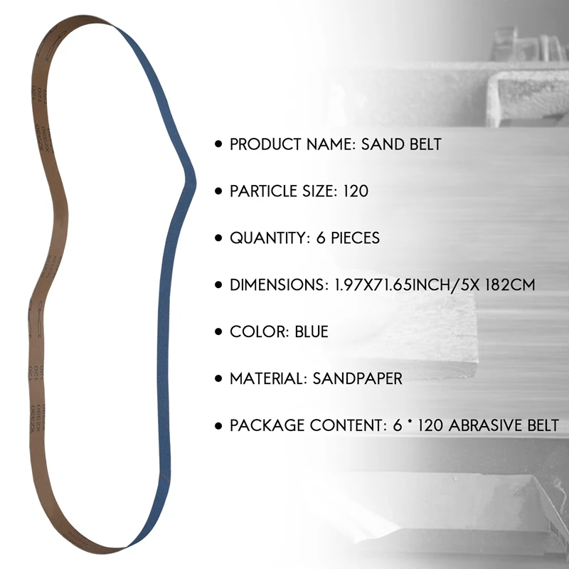 Alumina Sanding Belts Set of Six 6Pcs 2 x 72 Inch 120 Grit Zirconia Sanding Belts Metal Grinding Polishing