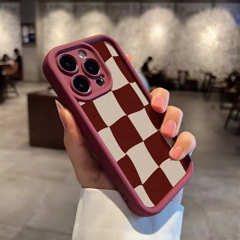 Wine Red Deform Grid Pattern Phone Case for iPhone 17 Air 16 15 14 13 12 11 Pro Max X XS XR 7 8 Plus 16e Shockproof Soft Cover - view 4