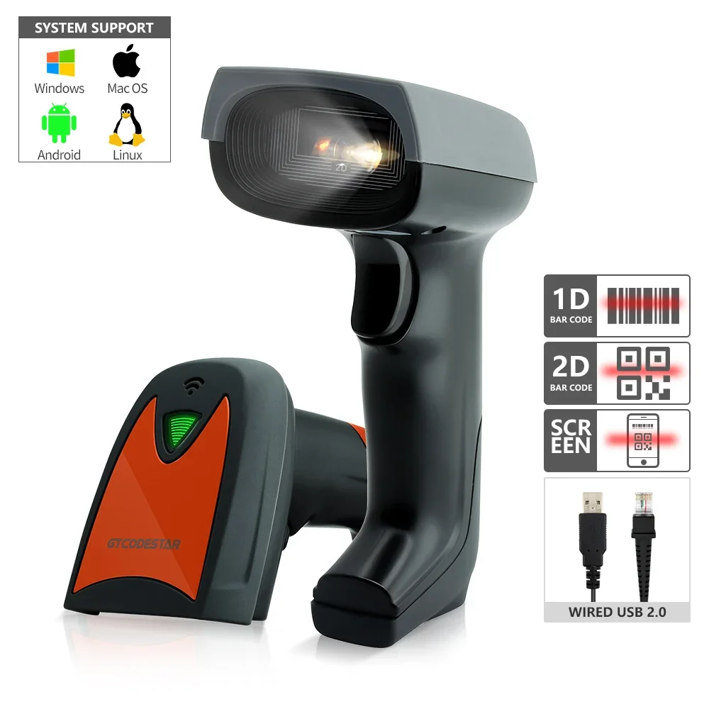 Quick Scanner Gun Portable Handheld Omni Directional Android 2D Wired Qr Code Reader GT-1800A
