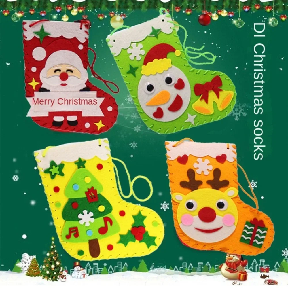 Kinder DIY Weihnachtssocken Material Kit Puzzlespiel Handgemachtes Spielzeug Frühes Lernen Lernspielzeug für Kinder Handwerk Geschenk Weihnachtsdekoration