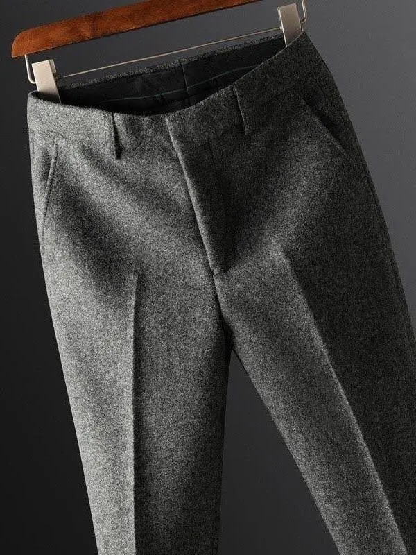 

Autumn Winter Men's Woolen Thi Wide Leg Casual Pants Faion Busin Sle l Waist Zipper Closure Straight Cut Trousers