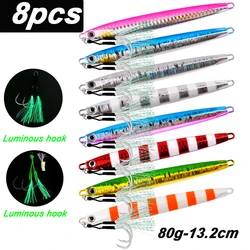 8Piece Metal Fishing Lures Jigs 80g 13.2cm Jigbait Lure Shore Cast Decoys Metal Bait Artificial Lures  8 Colors