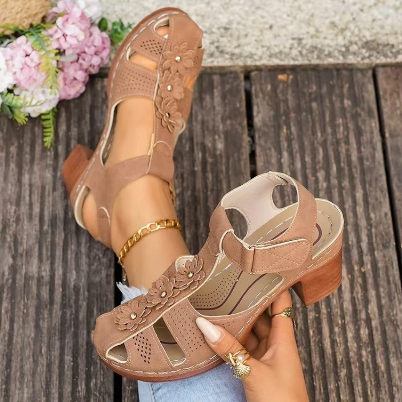 36-43 Übergrößen Damenschuhe Sommer Runde Zehenkappe Plateau Gladiator Rutschfeste Sandalen Lässige Strand-Fußbekleidung 2026 – Detail 12
