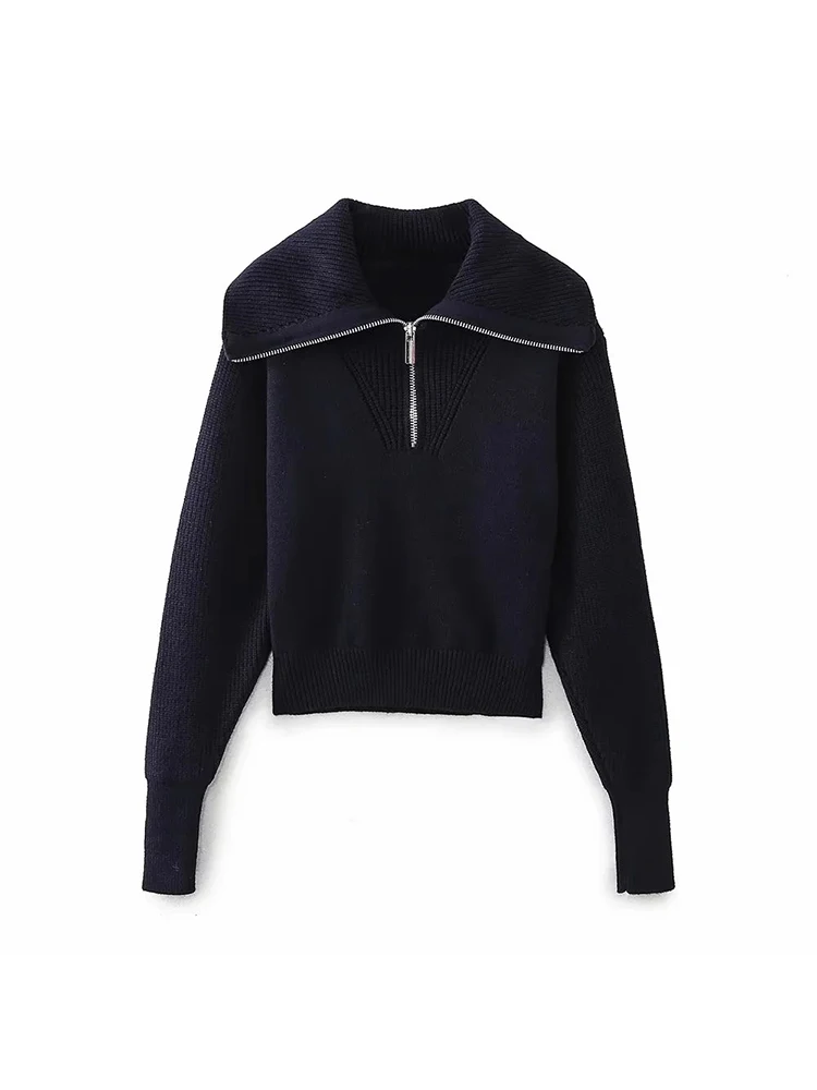 

Women New Pullovers for Women Zipper Turn-down Collar Casual Knitted Sweater Autumn Fashion Long Sleeve Female Stretch Jumpers