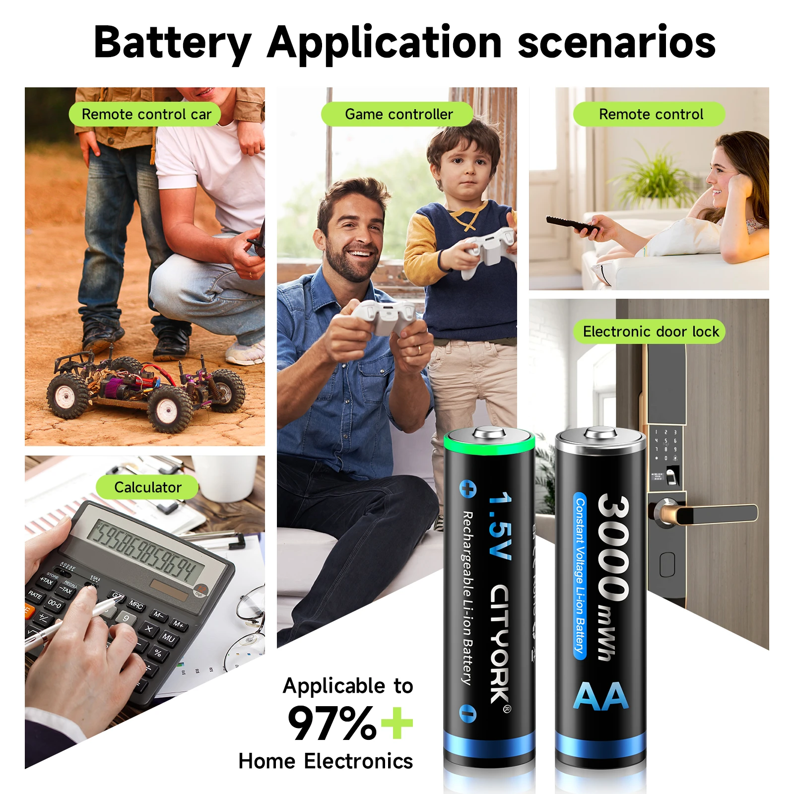 CITYORK 1,5 V Li-ion AA batería recargable 3000mWh litio 2A baterías de iones de litio + 4 ranuras caja de carga inteligente para batería aa aaa