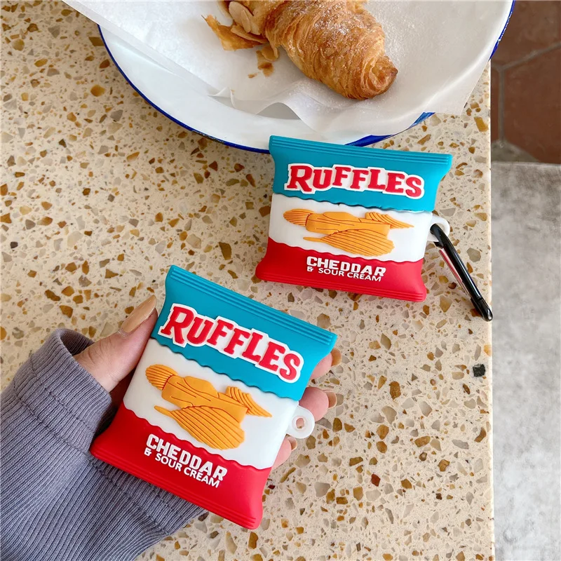 Étui Airpods 3/Airpods Pro 2, design 3D en chips de pommes de terre au fromage, housse de protection antichoc en silicone pour écouteurs