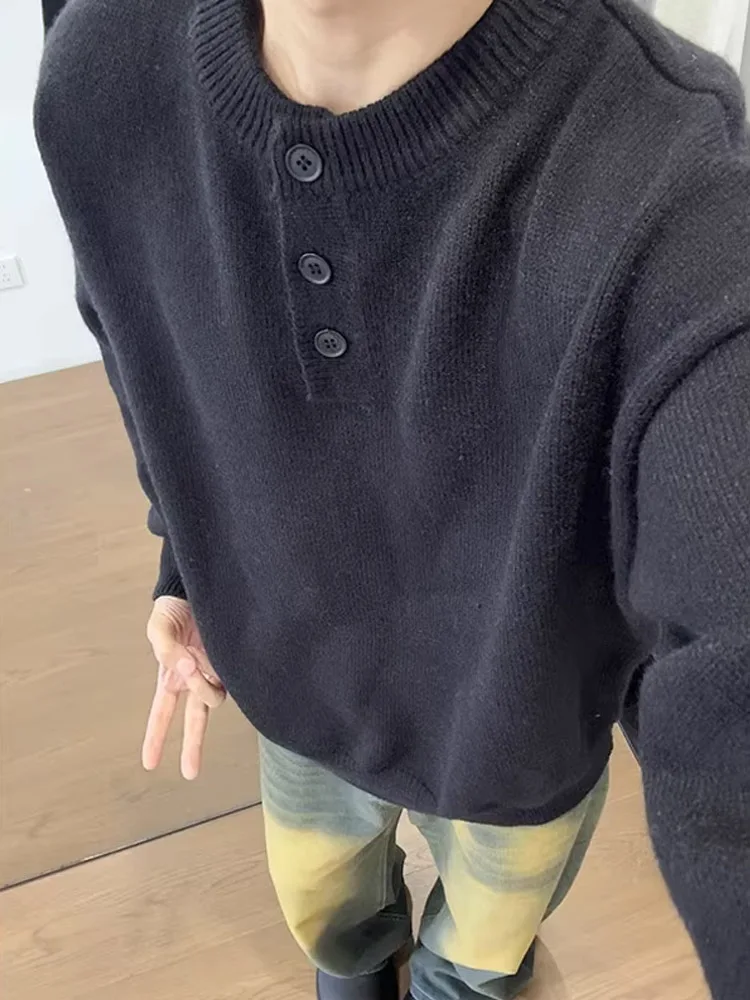 

ay Henry Collar Knitwear Outerwear Men's Autumn Winter Sle Lazy Faion High End Cleanfit American Inner irt