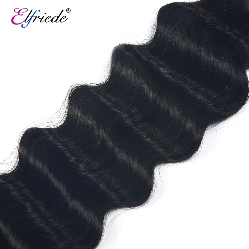 Tissage en lot Deep Wave naturel brésilien Remy-Elfriede, noir naturel, 100% cheveux humains, extension capillaire, 3/4 pièces