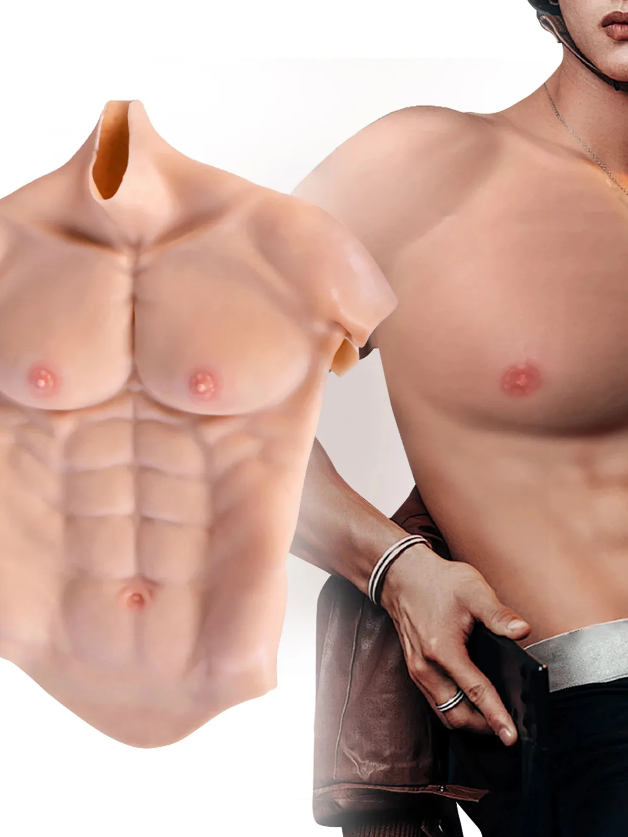 جديد اليدوية سيليكون العضلات الذكور الصدر سترة عضلات البطن عضلات واقعية ل تأثيري المتحولين جنسيا