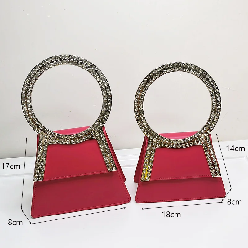 Women's new super bright diamond inlaid handbag fashion round handle handbag and super sparkling rhinestone trapezoidal handbag