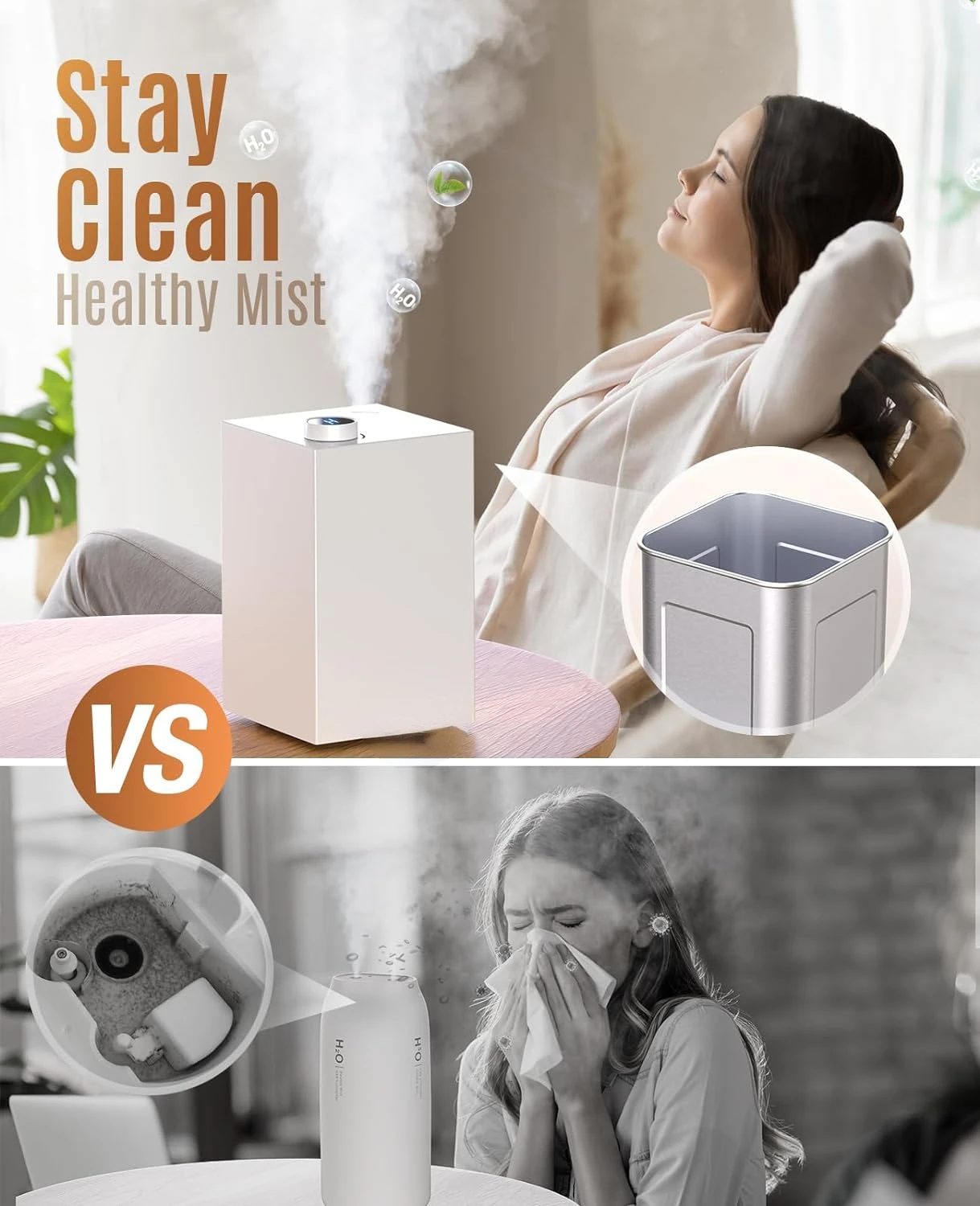 Humidificador de acero inoxidable fácil de limpiar, humidificadores aptos para lavavajillas, humidificadores de niebla fría para difusores de dormitorio