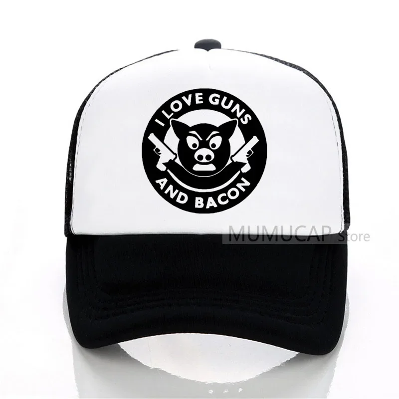 

Fun I Love Guns And Bacon print Baseball caps Casual women men visor Mesh breathable Trucker Tennis Sport Caps Hat