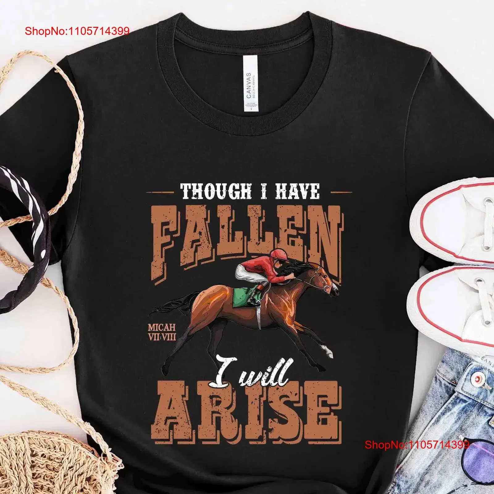 Horse T Shirt Though I Have Fallen Will Arise Lover Rider Owner Trainer HOR216F01 vintage Washed designer clothes Comfortable