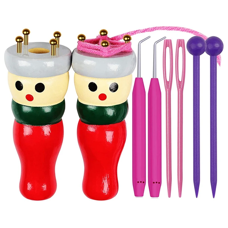 French Knitter Tool 2 Pack, Wooden Knitting Dolly Set Spool Knitting Doll Knitting Loom Toy For Making Bracelets, Etc