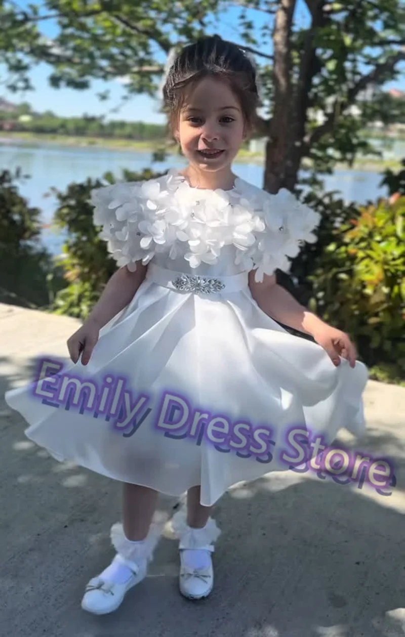

Customized White Flower Girl Dress for Wedding Puffy Applique Princess Kids Birthday Party First Communion Elegant Ball Gown