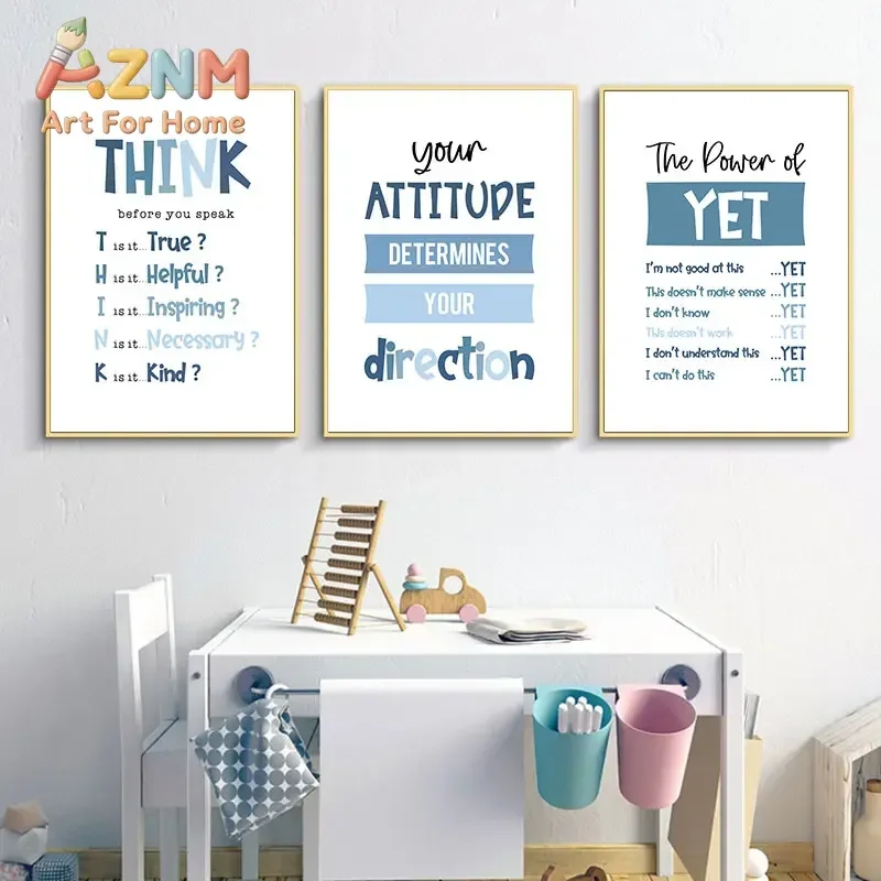 AZNM Boho Neutral Positive Quote Canvas Wall Art Inspirational Growth Mindset Text Art Print Unframed Canvas Poster for Kids Cla