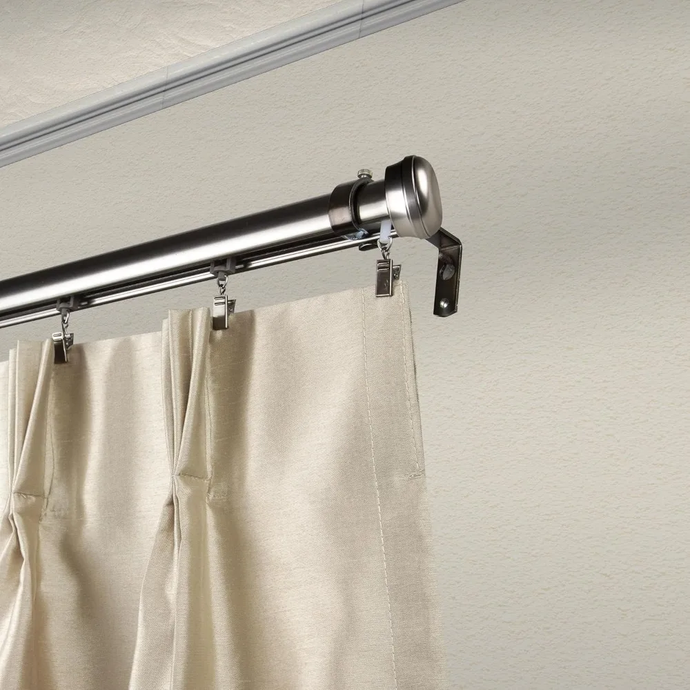 合金カーテン用コードレストラバースロッド、48～86インチ、ピューター仕上げ、長持ちし使いやすい