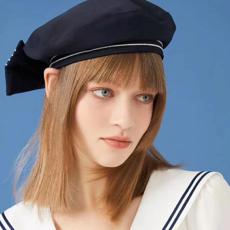 Japanese College Style Bow Berets for Women Spring and Summer Casual Sweet Cute Painter Cap Showing Face Small Jk Sailor Hat