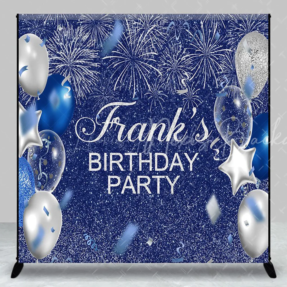 

Персонализированные синие серебряные воздушные шары, фон для дня рождения для вечеринки, блестящий фон для фотосъемки, украшение стены
