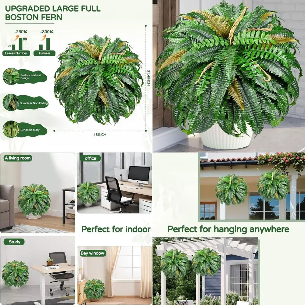 

Реалистичные большие искусственные папоротники Бостона, 47-дюймовые уличные искусственные растения, устойчивые к ультрафиолетовому излучению для патио и подвесных корзин