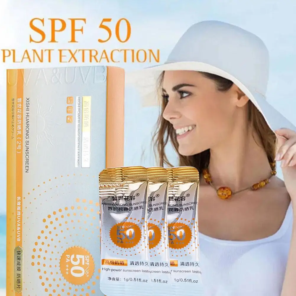 1g*50pieces Sunscreen Cream Natural Mild Non-irritating Spf Moisturize 50 Skin Pa+++ Care Anti-sunburn High Skin Y9i0