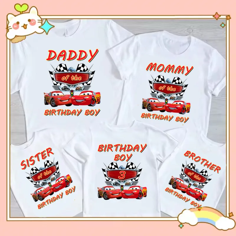 

Lightning Racing Boy and Girl Birthday T-shirt Family Racing Theme Party T-shirt Cute Cool Mom and Dad Clothing Top