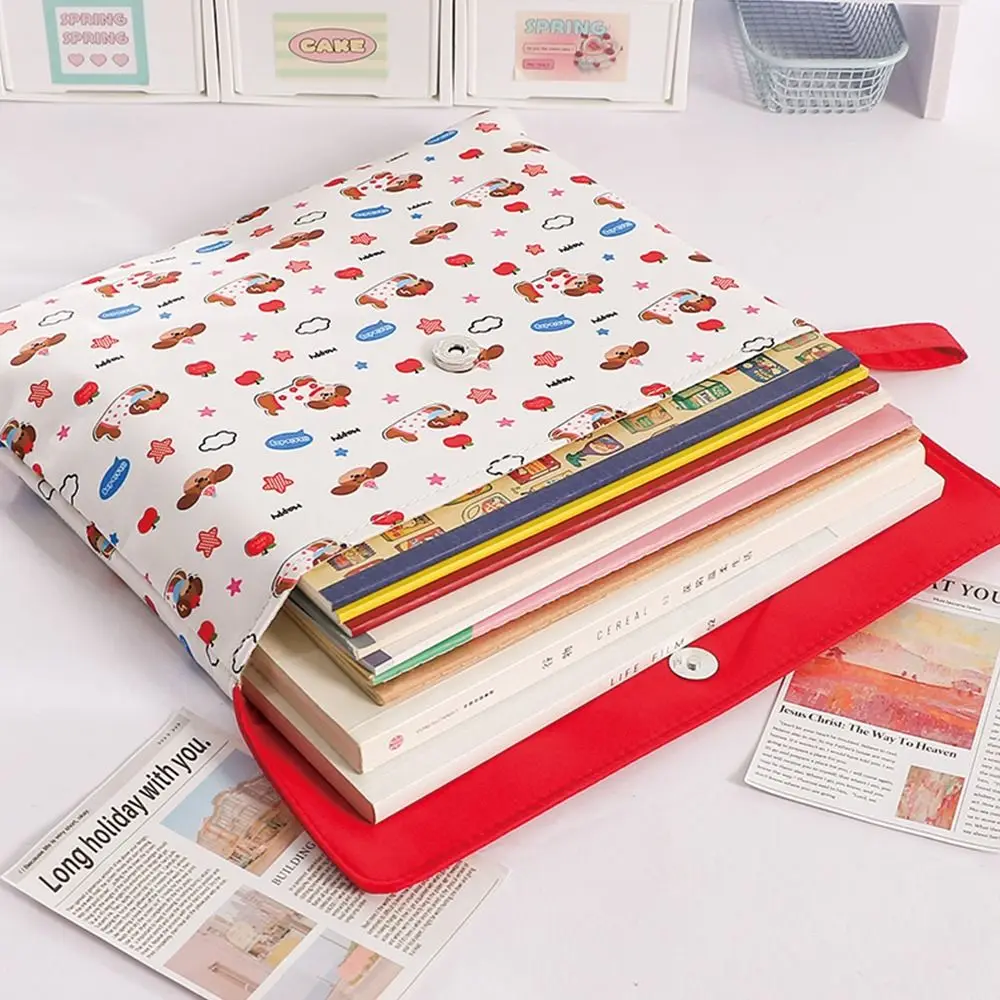 

Cartoon Puppy Pattern File Bag Snap Button Handheld Document Organizer Double Layers Large Capacity File Organizer Students