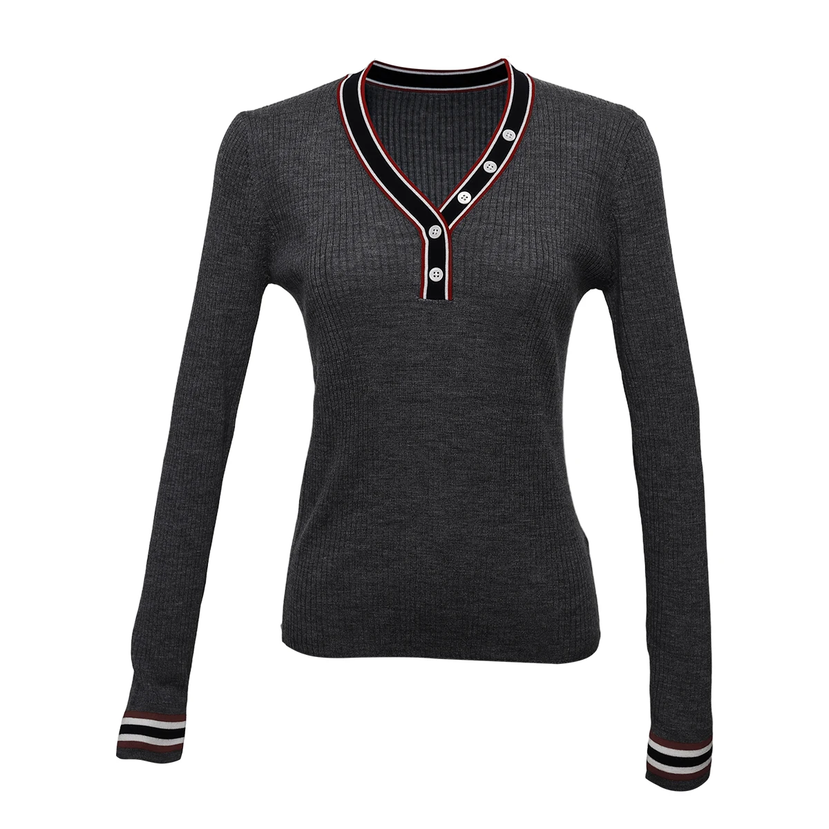

Z955 V-neck contrast edge 100% wool autumn light luxury knit pullover base