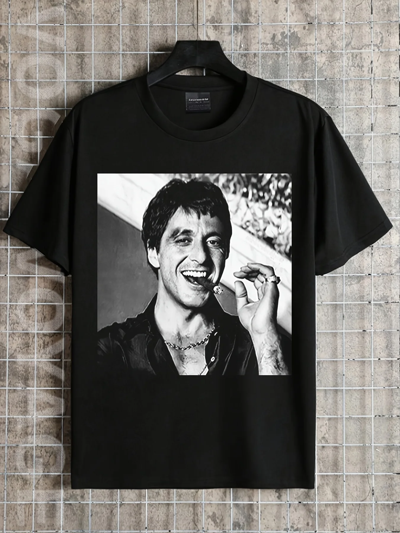 Local Store Men's Shirts Men's Shirts Men's ClothingShirts for Men Men's Shirt Tony Montana T-Shirt in Black and White 80's Gangster Print High-Quality Print on Round Neck Basic Loo Men's and Women's Same Pattern Printed T-shirt