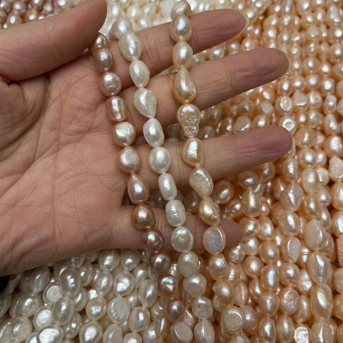 

Natural 9-10mm Freshwater Irregular Polished Pink-White Orange Bead Pearl Jewelry Make DIY Necklace Bracelet Accessories Women
