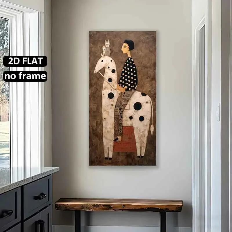 Frameless Canvas Painting2D Flat Large Abstract Horse Rider Spotted Horse Canvas Wall Art Unframed Modern Horse Canvas Prints Fo