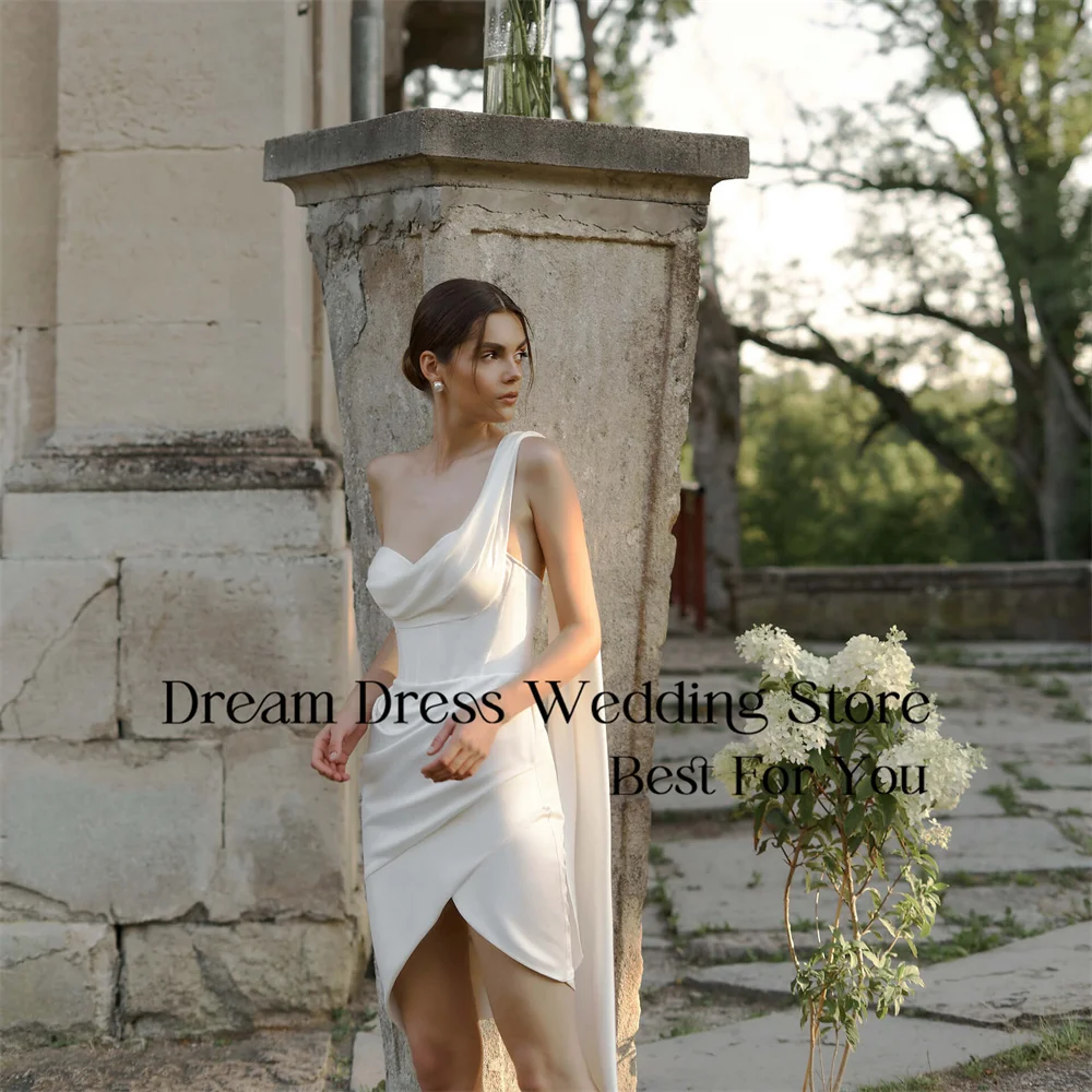 DREAM One Shoulder Sheath Wedding Dress Women 2025 Pleat Sweetheart Split Open Back Bridal Gown Vestidos De Novia Customized