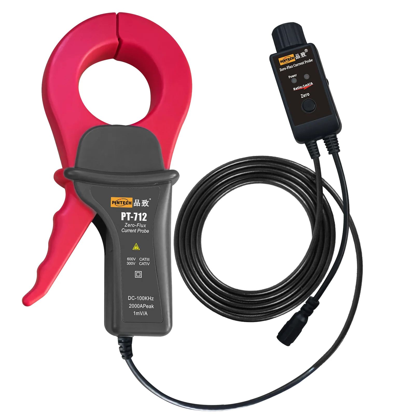 PINTECH PT-712 AC/DC Current Clamp Probe for Oscilloscope 100kHz Bandwidth, 4000A, Zero Flux Current Probe with BNC Connector