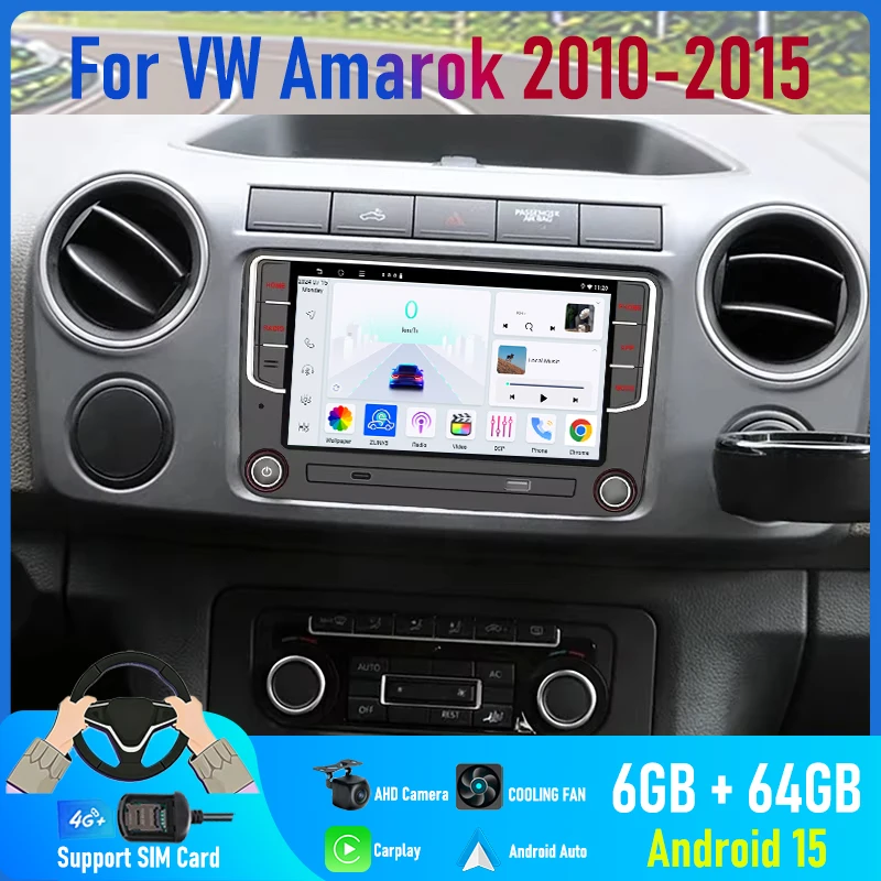 

7'' For VW Amarok 2010-2015 Car Radio 4G SIM Rear Camera Android 15 Auto Head Unit Bluetooth Google Map GPS Carplay Stereo FM