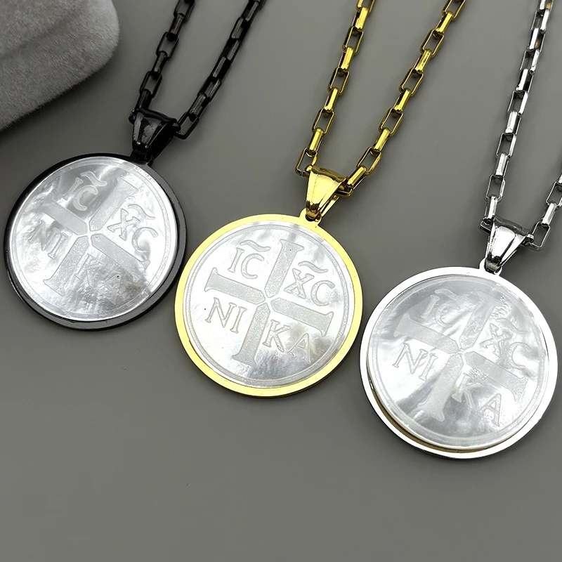 

Ic Xc Nika Cross Chains For Women Men Stainless Steel Natural Shell The Orthodox Church Male Faith Chain Jewelry Accessory