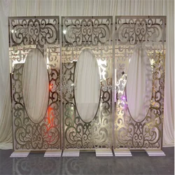 New stainless steel shiny gold laser carved wedding arches, banquet performances, party decorations, props, wedding display rac