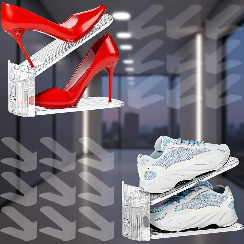 

Акриловый органайзер для обуви, 20 шт., 3-уровневая регулируемая, компактная полка для хранения обуви для шкафа