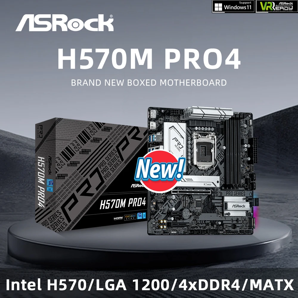 

ASRock Фирменная Новинка H570M PRO4 Материнская плата LGA 1200 Поддержка 10700F 11700F 11600K 10400F 11400F 10100 11900K Процессор 4xDDR4 HDMI M.2 mATX