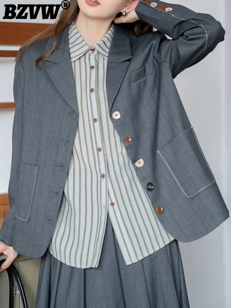 

BZVW Chic Blazer Coat For Women 2024 Autumn New Notched Collar Long Sleeves Irregular Buttons Female Fashion Clothes CP2787