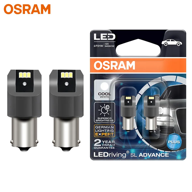 OSRAM LED P21W S25 1156 BA15s Car Reverse Lamps 6000K White LEDriving SL Advance LED Fog Bulbs Turn Signal Light 9456CW, Pair